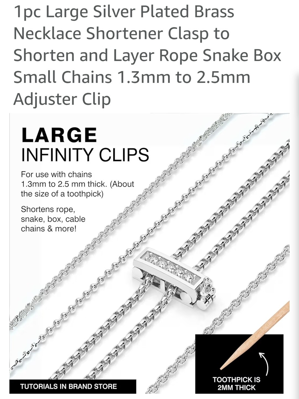 INFINITY Silver Infinity Necklace Shortening Clip with Crystal Accent